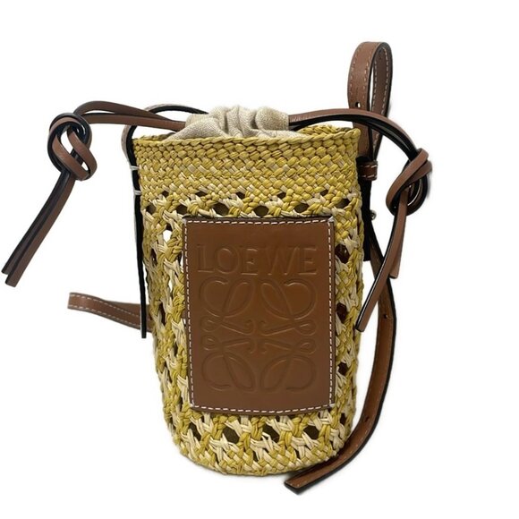 LOEWE Cylinder Pocket-Natural Yellow Irakayashi CalfSkin Shoulder Bag 667-072125 - Picture 1 of 8